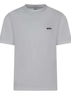 T-shirt blanc uni avec une coupe droite à col rond et logo iconique