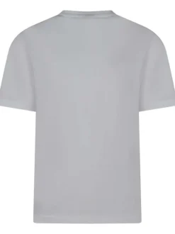 T-shirt blanc uni avec une coupe droite à col rond et nom de la marque