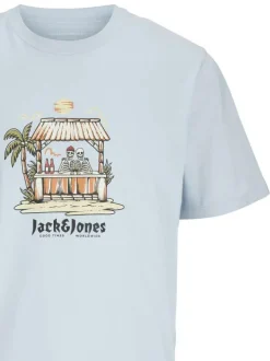 T-shirt bleu ciel imprimé plage en coton avec coupe regular et un col rond