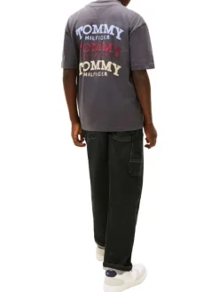 T-shirt en coton anthracite pourvu d'imprimés de la marque dans le dos