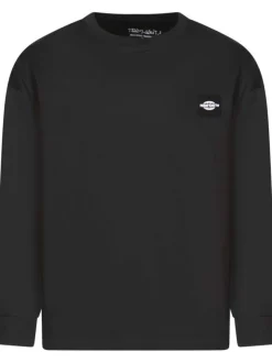 T-shirt en coton anthracite uni avec une coupe droite à manches longues