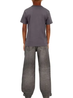 T-shirt en coton anthracite uni avec une coupe droite et un col rond