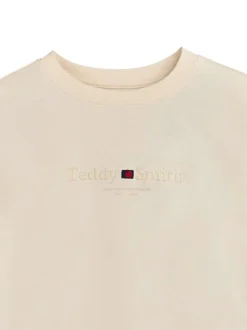 T-shirt en coton beige à coupe ajustée pourvu d'un col rond
