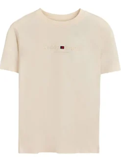 T-shirt en coton beige à coupe ajustée pourvu d'un col rond