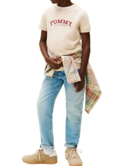 T-shirt en coton beige à coupe droite pourvu d'un imprimé de la marque