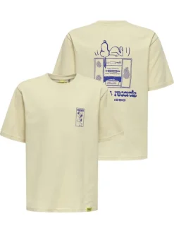 T-shirt en coton beige uni pourvu d'un imprimé snoopy et d'un col rond