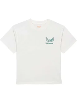 T-shirt en coton beige uni avec une coupe droite et un col rond