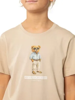 T-shirt en coton beige uni pourvu d'une coupe droite et d'un col rond