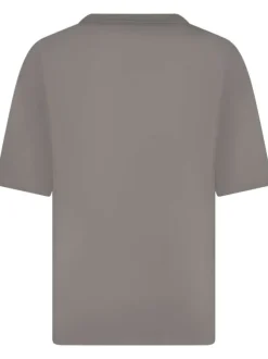 T-shirt en coton beige uni avec un col rond et le nom de la marque brodé en gros