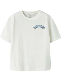 T-shirt en coton biologique blanc uni pourvu d'un imprimé donut