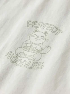 T-shirt en coton biologique blanc uni pourvu d'un imprimé chat