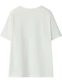 T-shirt en coton biologique blanc uni avec un imprimé ours et un col rond