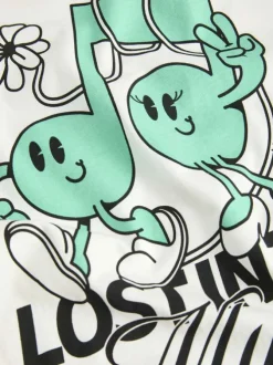 T-shirt en coton biologique blanc uni pourvu d'un imprimé musical