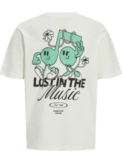 T-shirt en coton biologique blanc uni pourvu d'un imprimé musical