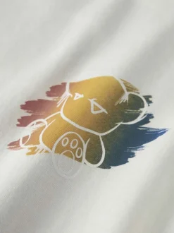 T-shirt en coton biologique blanc uni pourvu d'un imprimé ours