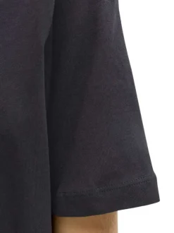 T-shirt en coton biologique noir imprimé avec une coupe droite et un col rond
