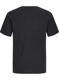 T-shirt en coton biologique noir imprimé avec une coupe droite et un col rond
