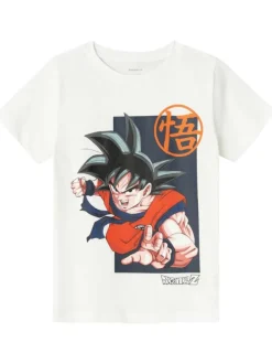 T-shirt en coton biologique blanc imprimé à col rond et à coupe droite