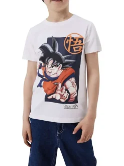 T-shirt en coton biologique blanc imprimé à col rond et à coupe droite