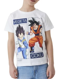 T-shirt en coton biologique blanc imprimé avec une coupe droite et un col rond