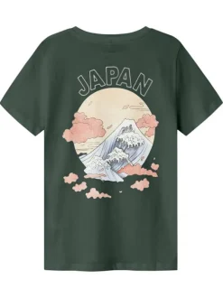 T-shirt en coton biologique sapin imprimé avec une coupe droite et un col rond