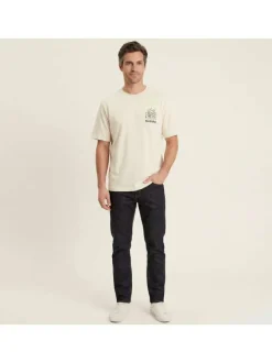T-shirt en coton biologique beige imprimé avec une coupe droite et un col rond