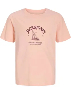 T-shirt en coton biologique corail imprimé avec une coupe droite et un col rond