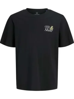 T-shirt en coton biologique noir uni pourvu d'un imprimé soleil