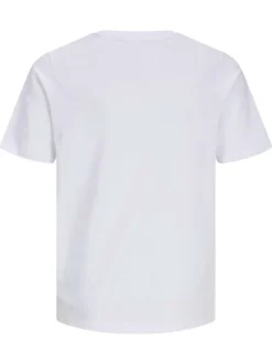 T-shirt en coton biologique blanc imprimé avec une coupe droite et un col rond