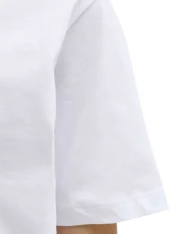 T-shirt en coton biologique blanc imprimé avec une coupe droite et un col rond