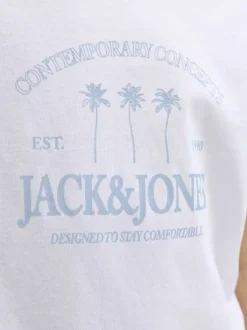T-shirt en coton biologique blanc imprimé avec une coupe droite et un col rond