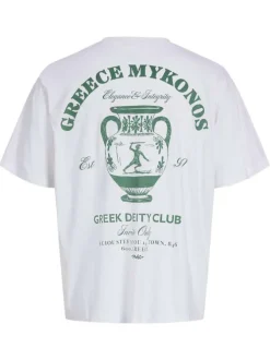 T-shirt en coton biologique blanc uni pourvu d'un imprimé antique