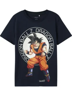 T-shirt en coton biologique marine imprimé avec une coupe droite et un col rond