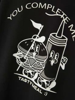 T-shirt en coton biologique noir avec imprimé poitrine et dos et à coupe droite