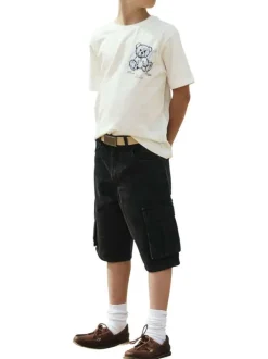 T-shirt en coton biologique blanc uni pourvu d'un imprimé nounours