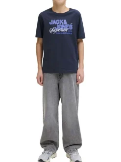 T-shirt en coton biologique marine orné d'un imprimé de la marque