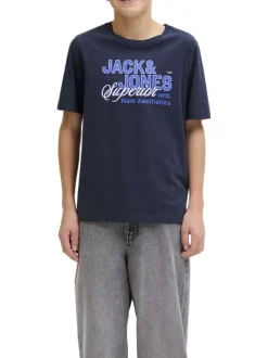 T-shirt en coton biologique marine orné d'un imprimé de la marque