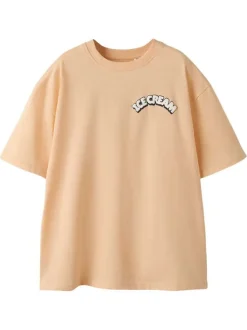T-shirt en coton biologique peche uni pourvu d'un imprimé glace