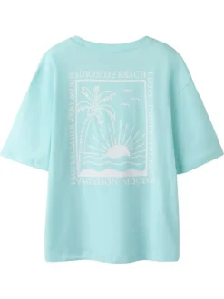 T-shirt en coton biologique ciel uni pourvu d'un imprimé soleil