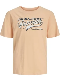 T-shirt en coton biologique pêche orné d'un imprimé de la marque