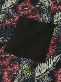 T-shirt en coton biologique noir à motifs pourvu d'une poche plaquée