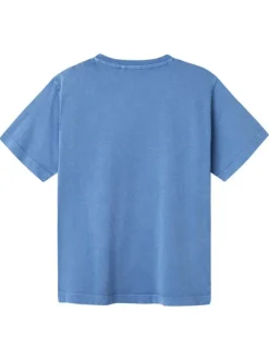 T-shirt en coton biologique bleu effet légèrement délavé avec un col rond