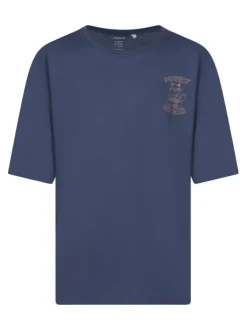 T-shirt en coton biologique indigo uni pourvu d'un imprimé chat