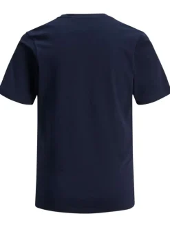 T-shirt en coton biologique marine uni à col rond et à manches courtes