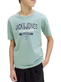 T-shirt en coton biologique bleu orné d'un imprimé de la marque