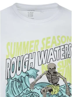 T-shirt en coton biologique blanc uni pourvu d'un imprimé à l'avant