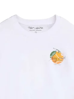 T-shirt en coton blanc à coupe droite pourvu d'un col rond et de manches courtes