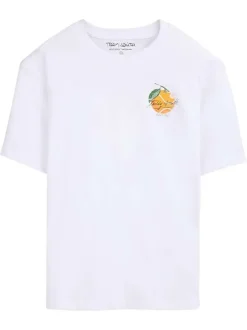 T-shirt en coton blanc à coupe droite pourvu d'un col rond et de manches courtes