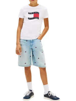 T-shirt en coton blanc à coupe droite pourvu d'un col rond en maille piquée
