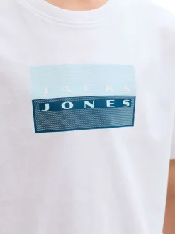 T-shirt en coton blanc à coupe droite pourvu d'un col rond côtelé